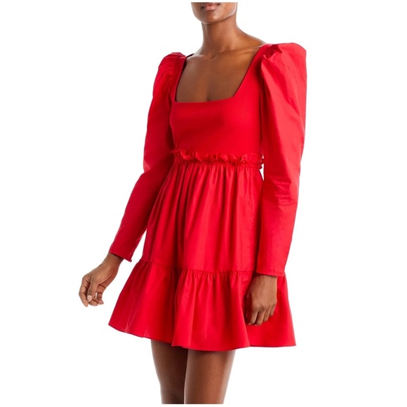 Aqua Dresses & Skirts - Aqua Mini Puff Sleeve Fit & Flare Dress Red NEW